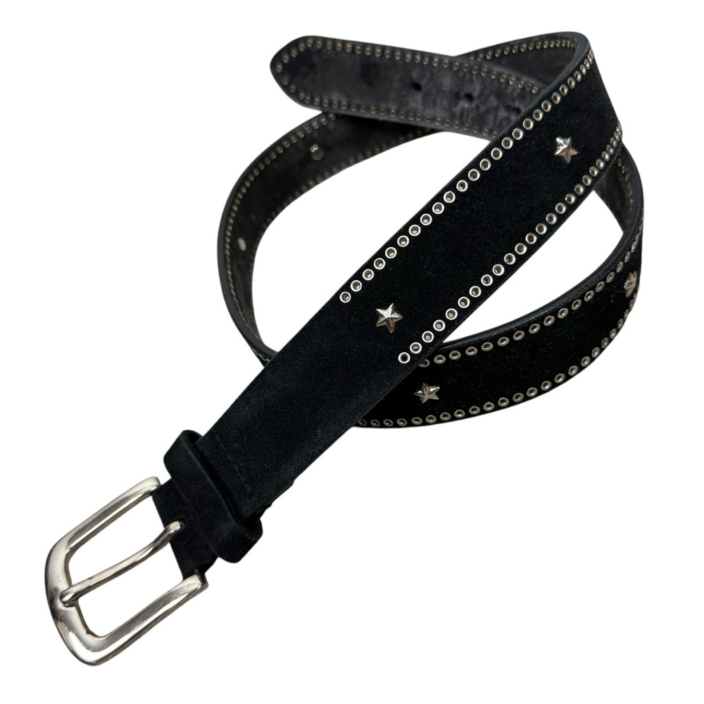 Vintage Black Suede Belt with Silver Star Studs